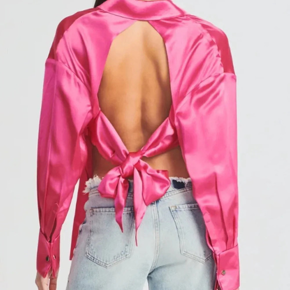 SER.O.YA Mel  Top Hot Pink Button Up Front Open Back Blouse S NWT - Picture 3 of 13